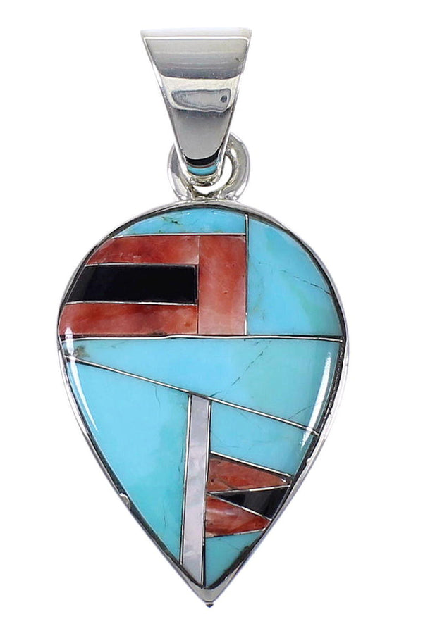Southwest Genuine Sterling Silver And Multicolor Tear Drop Pendant VX64479
